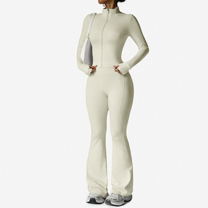 Women 2 Piece Tracksuit Set Custom Logo Y2K Active Wear Full Zip Jacket Flare Pants Jogger Yoga Gym Fitness Workout <strong>Clothing</strong> - Product Image 4