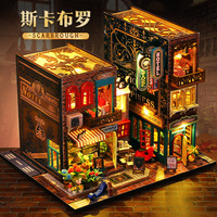 Kit DIY de niche à livres Vintage American Town Street, Diorama miniature à construire, Serre-livres en bois avec lumières LED pour les amateurs de livres