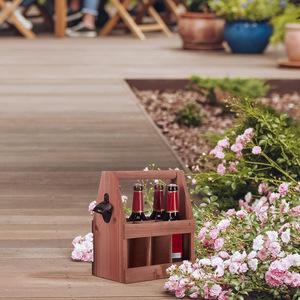 Retro Solid Wood <b>Beer</b> Carrier 6-Bottle Capacity With Bottle Opener Portable Outdoor Storage Box - Product Image 3