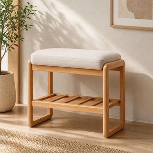 Banco de recibidor nórdico de madera maciza con asiento acolchado y estante para zapatos, para muebles de entrada contemporáneos - Product Image 1