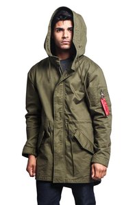 <strong>Custom</strong> USA Men's <strong>MA</strong>-1 Bomber Style Anorak Jacket Safari Coat Hooded Long Olive Medium 100% Cotton - Product Image 2