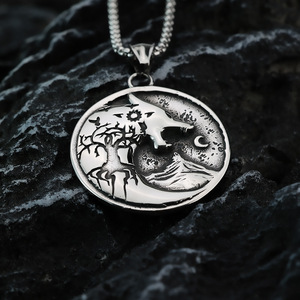 yunnique Viking Tree Of Life Wolf Totem <b>Titanium</b> Steel Pendant Necklace Unisex Jewelry Stainless Steel Animal Design Asymmetry - Product Image 1