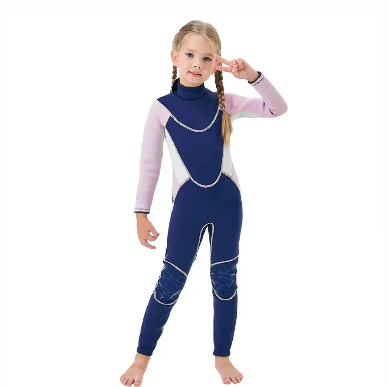 DIVESTAR Roupa de mergulho esportiva personalizada para meninas de 3 mm em neoprene com mangas compridas e zíper traseiro para crianças