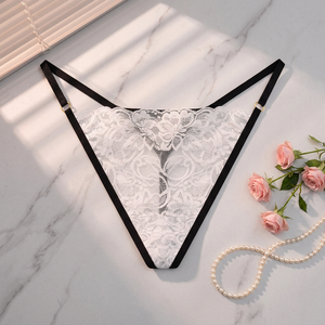 Tanga de Encaje Floral Blanco para Mujer, Tanga de Tirantes Finos, Cintura Baja, Ropa Interior Sexy y Transpirable, Venta al por Mayor - Product Image 2