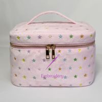 Logo de broderie personnalisé velours doux éponge femmes dames poignée supérieure élastique porte-brosse cosmétique maquillage sac vanity case