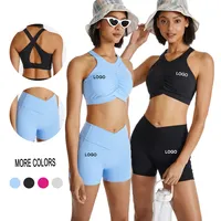 2022 Women Soft Compression Stretchy Booty Running Shorts and Bra Set