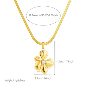 Gold Plated Flower Pearl Pendant Necklace Stainless Steel Chain Gift Jewelry - Product Image 4