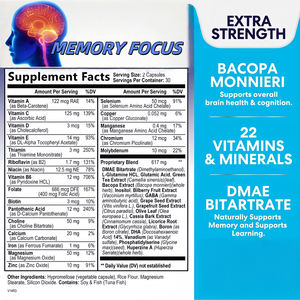 วิต้าฮอลล์ ผลิตภัณฑ์เสริมอาหารบำรุงสมองสำหรับผู้ใหญ่ นูโทรปิกส์ บูสเตอร์ 60 แคปซูล เพื่อสมาธิและการโฟกัส - Product Image 2