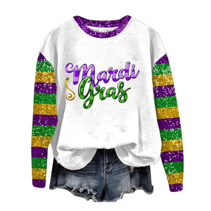 Sudadera Nueva con Estampado de Carnaval, Manga Larga, Cuello Redondo, para Mujer, Estilo Mardi Gras - Product Image 4