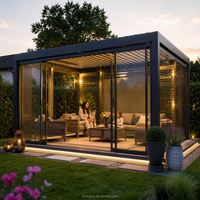Pergola Solarium avec Portes Vitrées, Gazebo en Aluminium pour Véranda et Utilisation en Jardin Extérieur