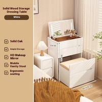 Coiffeuse moderne simple en bois massif de style crème miroir éclairé Mini table de maquillage de chevet rabattable pour chambre à coucher