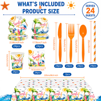 Décorations de fête sur le thème du surf, ensemble de vaisselle pour fête sur le thème des vagues de plage avec assiettes, gobelets, serviettes, couverts, nappe pour garçons