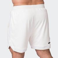 Shorts de sport en maille respirante pour hommes, logo personnalisé, haute qualité, blanc, basketball, gym, doublure en nylon, ourlet fendu, 5 pouces