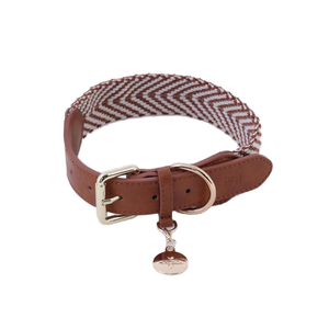 Collier de chien de luxe personnalisé avec tissu tissé multicolore et étiquette de logo au design classique en cuir de vache souple approvisionnement d'usine <span class=keywords><strong>OEM</strong></span> - Product Image 6
