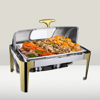 Ensemble de buffet chauffe-plats à dessus roulé ensemble de serveur chauffe-plats en or serveurs de buffet professionnels chauffe-plats en acier inoxydable pour mariage