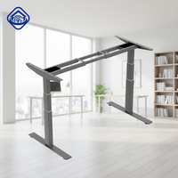 Table de travail commerciale autoportante ergonomique en acier à 3 sections, réglable électriquement, modulaire, avec double moteur