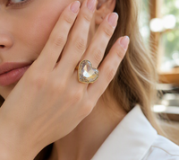Cincin Hati Bertabur Rhinestone Chunky Estetika Y2K Cincin Statement Zirkon Warna-warni Ukuran Besar untuk Wanita Perhiasan Fashion Indie