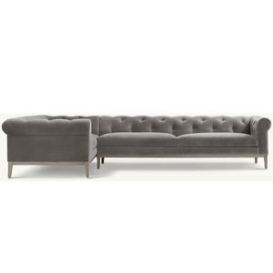 Canapé en tissu en forme de L, style américain, en bois massif, avec boutons - Product Image 2