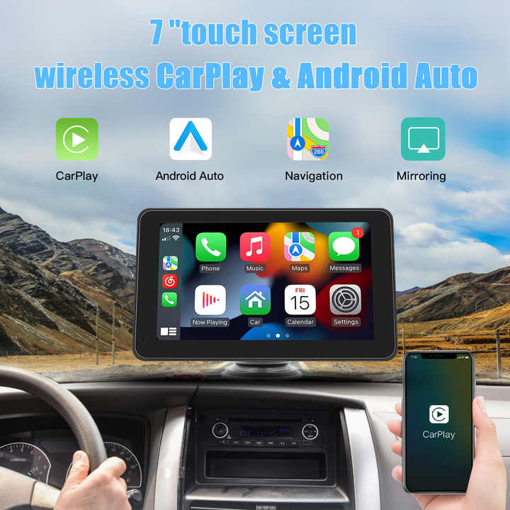 Hippcron CarPlay Android Auto Car Radio Multimedia Video Player Pantalla  táctil portátil de 7 pulgadas con USB AUX para cámara de visión trasera
