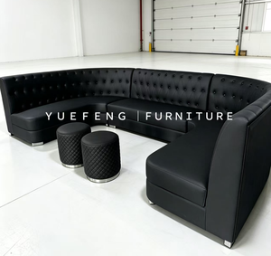 Ensemble de canapés modulaires en cuir capitonné bleu marine de luxe en forme de U avec ottomanes assorties pour KTV, hôtel, salon VIP - Product Image 4