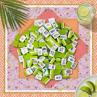 Mahjong américain de luxe gravé en acrylique, 32 mm, 160 pièces, vert citron, 4 couches, avec tapis floral pour fête de club social tropical