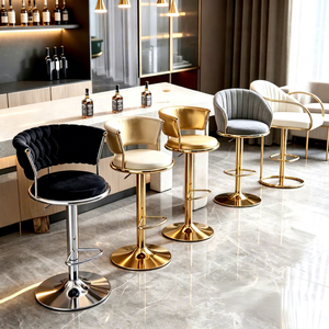Premium <b>Adjustable</b> Swivel Bar <b>Stool</b> Velvet Backrest Gold Frame Footrest Gas Lift for Home Bar Hotel Lobby Outdoor Dining Kitchen - Product Image 1