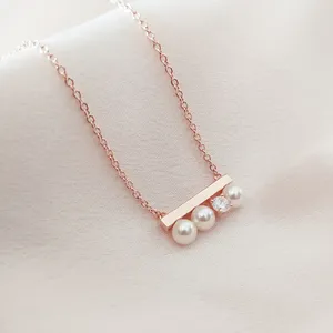 Aimgal jewelry Balance beam pearl necklace S925 sterling silver beads collarbone chain pearl pendant manufacturers direct sales