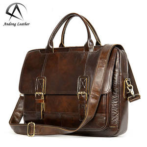 Maletín de Cuero Genuino Andong para Portátil de 15 Pulgadas para Hombre, Bolsa de Hombro con Correa para Documentos de Oficina, Bolso de Mano Vintage de Gran Capacidad - Product Image 1