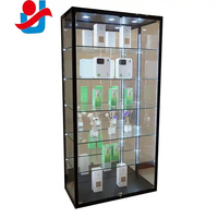 Vitrine en verre trempé avec éclairage LED, écologique, robuste, verrouillable, avec étagères réglables et fond miroir