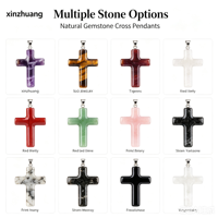 Collier pendentif croix en pierre naturelle, améthyste, œil de tigre, jaspe rouge, aventurine verte, quartz rose