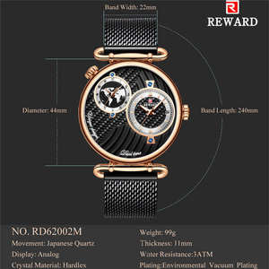 Reloj Deportivo para Hombre RD62002M, Doble Pantalla, Acero Inoxidable, Correa de Malla Delgada, Resistente al Agua, Cuarzo, en Oferta - Product Image 4