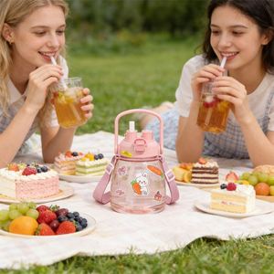 Custom Kids Direct Drink Cute <b>Large</b> Capacity Clear Plastic <b>Water</b> <b>Bottle</b> for School With Straw - Product Image 2