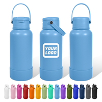 Bouteille d'eau de sport en acier inoxydable de 32 oz personnalisable, à double paroi, isolée sous vide, avec couvercle à paille rotatif