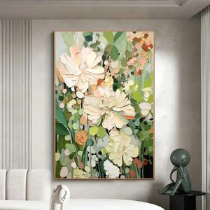 Pintura Floral Impasto Verde, Arte Minimalista en Lienzo Hecho a Mano, Obra de Arte Texturizada para Hoteles, Decoración Comercial para Paredes del Hogar - Product Image 5