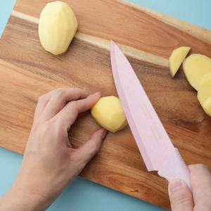 Ensemble de couteaux de chef cinq pièces très vendu, en acier inoxydable, coloré, avec manche en paille de blé, couteaux de cuisine roses peints par pulvérisation - Product Image 4
