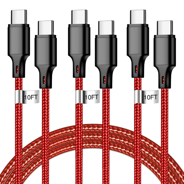 100W Braided Cables for Phone Charger 3 Pack Nylon Cable PD 10ft Type USB C 60W Cable Type c Charger for iphone 15 Pro