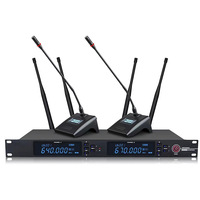 Système de microphone sans fil UHF True Diversity, double micro portable avec réception longue portée pour scène, conférence, karaoké