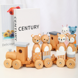 Juego de bloques de madera Animal Train Toys Funny Wooden Push Pull Stacking Train Toy para niños en edad preescolar - Product Image 5