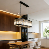 Lustre contemporain ovale linéaire en cristal finition noire pour l'intérieur des maisons et des hôtels