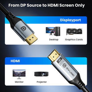 Cable SYONG <span class=keywords><strong>DisplayPort</strong></span> a HDMI de 6 Pies (4K60Hz, 1440P/2K120Hz) Unidireccional Display Port <span class=keywords><strong>1.2</strong></span> a HDMI 2.0 con Cable Trenzado para Computadoras de Escritorio - Product Image 6
