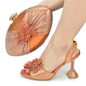 Diseñador de lujo para damas African Orange Zapatos italianos de alta calidad y bolsos Conjuntos a juego de cuero para mujeres