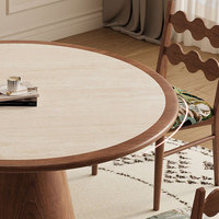 Ensemble de table à manger ronde élégante et moderne de luxe, plateau en pierre frittée et bois avec base en bois massif, pour usage domestique, hôtelier et commercial