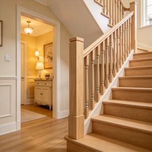 Poteau d'escalier en bois massif avec balustres et main courante, style japonais, durable pour usage intérieur - Product Image 4