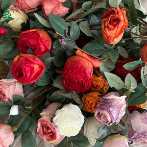 Décor de toile de fond de mariage rond en fleurs de soie de roses roselle à quatre têtes, Chine - Product Image 4