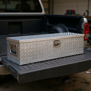 Caja de herramientas de aluminio para camioneta, 39x13x10 pulgadas, placa de diamante plateada, resistente, impermeable, con asa lateral y cerradura - Product Image 2