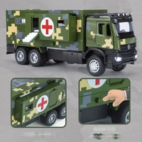Camion Jouet Ambulance Militaire Médicale Éducatif, Modèle de Voiture en Alliage Moulé sous Pression à Tirer en Arrière, Son et Lumière, Cadeaux pour Enfants, Échelle 1:24