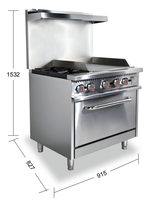 Cuisinière à gaz professionnelle avec 4 brûleurs, plaque de cuisson et four, en acier inoxydable, équipement de cuisine pour restaurant