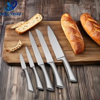 Ensemble de 6 couteaux de cuisine de luxe en acier inoxydable avec bloc de rangement, finition poncée, design artisanal pour un usage quotidien