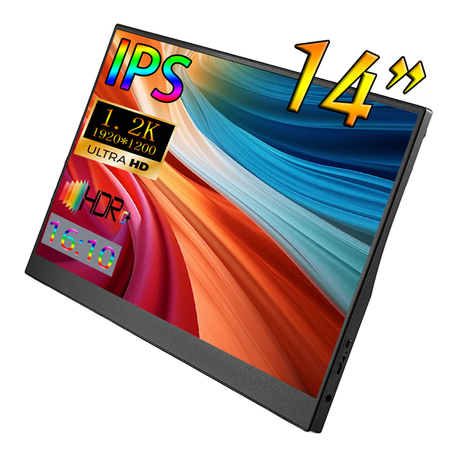 Premium Quality 14 Inch HDR Portable Laptop Monitor IPS Panel LCD Screen LED Backlit 75% Color Gamut Speaker C Display Extension