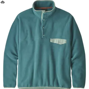 Custom Hoge Kwaliteit Color Block Drukknoop Heren Pullover Polyester Fleece Jack Met Borstzak